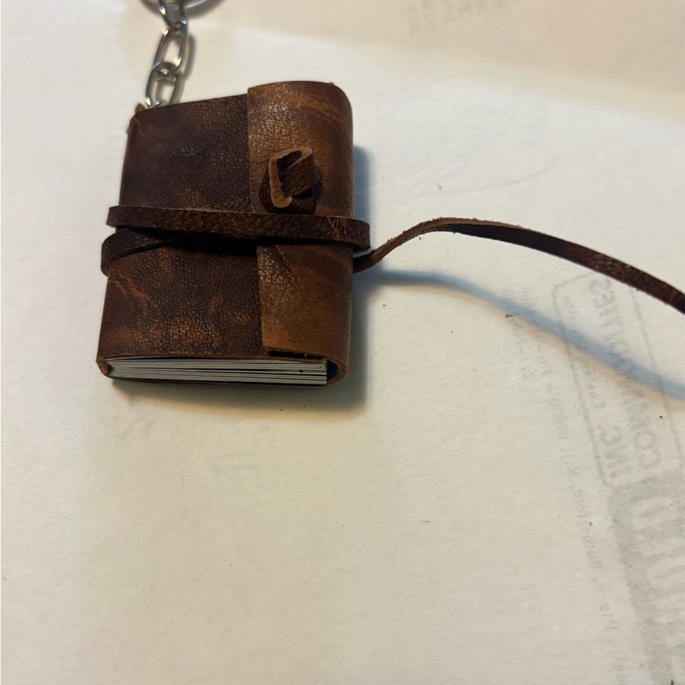 Brown Leather Mini Book Keychain with Portraits from Cuba